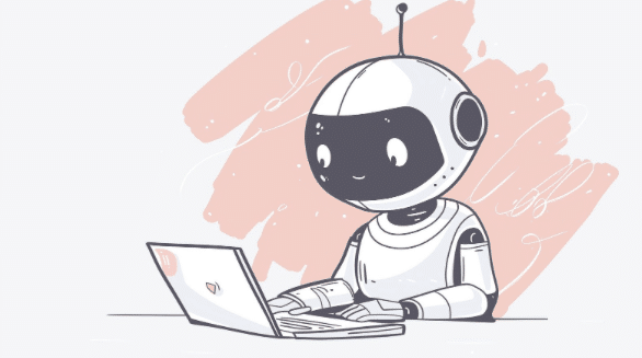 KI-Chatbots: Digitale Assistenten – Ein Roboter arbeitet am Laptop und erledigt Aufgaben.